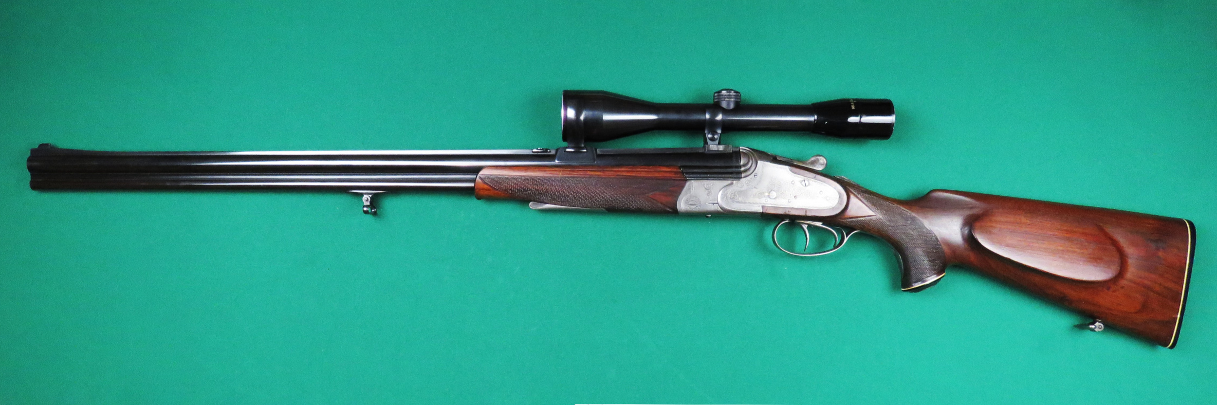 Sehr schöne BBF mit Seiten Schlößer und eleganter Muschlierung im Kaliber 5,6x50 R Mag. 16/65, Kahles 6x42 Abs. 7a